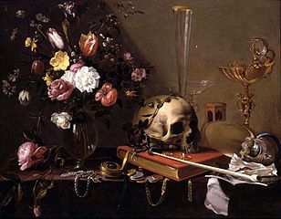 アドリアーン・ファン・ユトレヒト（Adriaen van Utrecht ）による『ヴァニタス（花束と骸骨のある静物画）』（ Vanitas - Still Life with Bouquet and Skull）
