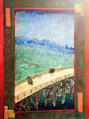 フィンセント・ファン・ゴッホによる雨の橋（広重を模して）。雨の絵。