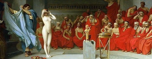 『ピュグマリオンとガラテア』を描いたジャン=レオン・ジェロームの別の作品『アレオパゴス会議のフリュネ』。