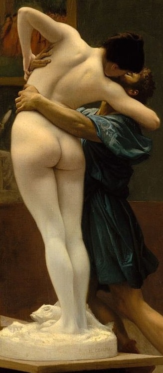 オウィディウスの『変身物語』を題材にしたフランスの画家ジャン=レオン・ジェロームによる『ピュグマリオンとガラテア』の一部、「メトロポリタン美術館展 西洋絵画の500年」で来日の作品。