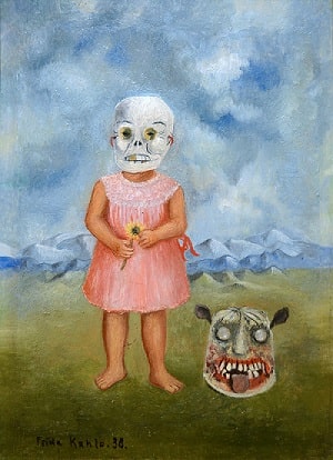 名古屋市美術館に所蔵されているフリーダ・カーロ（ Frida Kahlo ）の『死の仮面を被った少女』。