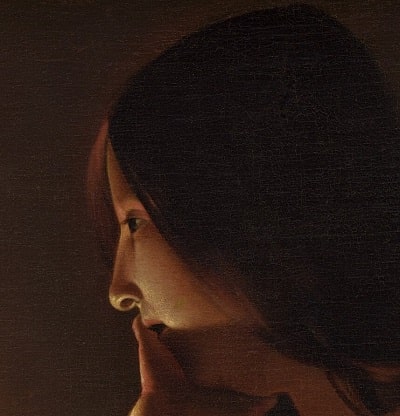 夜の画家、ジョルジュ・ド・ラ・トゥールの代表作の一枚である『悔い改めるマグダラのマリア』の一部。