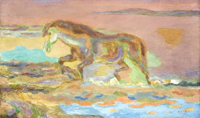 “馬の絵描き”とも言われた洋画家の坂本繁二郎の名作の『水より上る馬』。