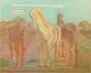 “馬の絵描き”とも言われた洋画家の坂本繁二郎の『放牧三馬』。