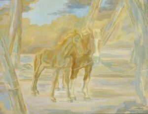 “馬の絵描き”とも言われた洋画家の坂本繁二郎の『松間馬』。