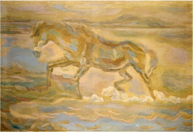 “馬の絵描き”とも言われた洋画家の坂本繁二郎の円熟期の代表作の『水より上る馬』のもととなる戦前の『水より上る馬』。