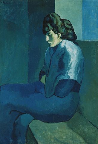 『科学と慈愛』を描いたパブロ・ピカソによる「青の時代」の作品『座る女』。