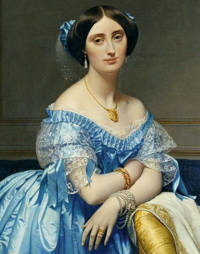 ドミニク・アングルの代表的な肖像画の一枚である『ド・ブロイ公爵夫人の肖像』の一部。