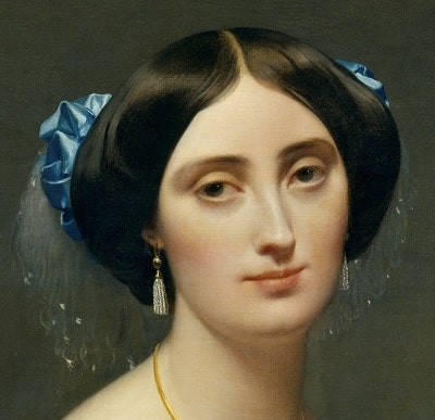 ドミニク・アングルの代表的な作品の一枚の肖像画『ド・ブロイ公爵夫人の肖像』の一部。