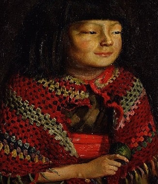  東京国立博物館に所蔵されている岸田劉生の麗子像の一枚の『麗子微笑』の一部。